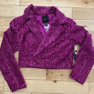 Forever 21 Cropped Purple Sequin Blazer/Jacket